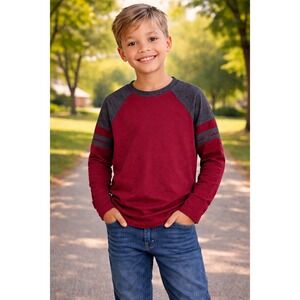 Urban Pipeline Boys Small Soft Ultimate Tee Gray Maroon Ringer Long Sleeve Shirt